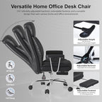 Big and Tall Office Chair, Executive Home Office Desk Chair, Comfy Leather High-Back Reclining Computer Chair with Retractable Footrest and Padded Arms, 360°Swivel Rolling Wheels, Wide Seat, Black