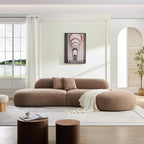 135.4" Oversized Curved Sofa, Modern Minimalist Comfy Sectional Couch, Upholsted Boucle Luxury Sofas Chaise, 6 Seater Modular Couches for Living Room Home Office Apartment((Right Facing,Camel)