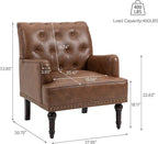 Pia Ricco PU Leather Accent Chair: Modern Nailhead Trim Armchair with Wooden Legs - Upholstered Reading Seat for Office, Living Room, Bedroom-Brown