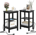 VECELO Modern Nightstands with Charging Station,Side End Table Night Stand with Storage Shelf for Small Spaces, Bedroom,Living Room