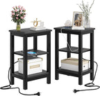 VECELO Modern Nightstands with Charging Station,Side End Table Night Stand with Storage Shelf for Small Spaces, Bedroom,Living Room