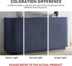 LKTART 64" Buffet Cabinet with Storage, Modern Fluted Accent Sideboard Media Console Credenza with Adjustable Shelves Pressed Spring for Kitchen Living Room,31.5" H (Blue)