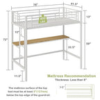 VECELO Metal Loft Bed Twin Size with Desk, Heavy Duty Bedframe with Removable Ladder and Safety Guardrail, Space-Saving, Noise Free, No Box Spring Needed, Off White