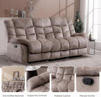 EBELLO Manual Recliner Couch Set, Soft Fabric Reclining Living Room Sofa Set, Includes Single Recliner Chair and 3PC Bonded Sofa, Light Brown