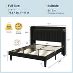 Allewie Full Size Platform Bed Frame with USB Charging Station and Storage Shelf/Upholstered Velvet Wingback Headboard/Wooden Slats Support/No Box Spring Needed/Easy Assembly, Black