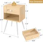 VECELO Nightstands Set of 2, Mid Century Modern End Bedside Table, Night Stand with Storage Drawer and 2 Tiers Open Shelf for Small Place, Bedroom, Living Room, Easy Assembly, Oak Wood