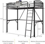 Metal Loft Bed Twin Size, Twin Loft Bed with Bedside Caddy, Convertible Ladder & Full-Length Guardrails, Space-Saving & Noise Free Design, No Box Spring Needed, Loftbed Frame for Teens Adults