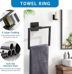 Matte Black 5 Pieces Bathroom Hardware Accessories Set Towel Bar Towel Holder Towel Racks Set for Bathroom,Stainless Steel Wall Mounted 16-Inch Towel Bar