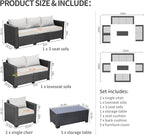 Rattaner 5-Piece Patio Furniture Sofa Set Outdoor Wicker Sectional Couch with Storage Table Non-Slip Cushions Furniture Covers, Grey