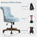 Home Office Chair Adjustable Height Swivel Chair with Wheels Linen Fabric Upholstered Computer Desk Chair with Wooden Legs Comfortable Armless Chair for Home Office Study Studio(Teal)
