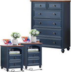 Dressers and Night Stand Set of 3, Wood 43.5" Tall Dresser and 18" Wide with Charging Station Chest of Drawers, Roman Column Nightstand Set of 2, Bedroom Furniture Dresser Suites for Home Living Room