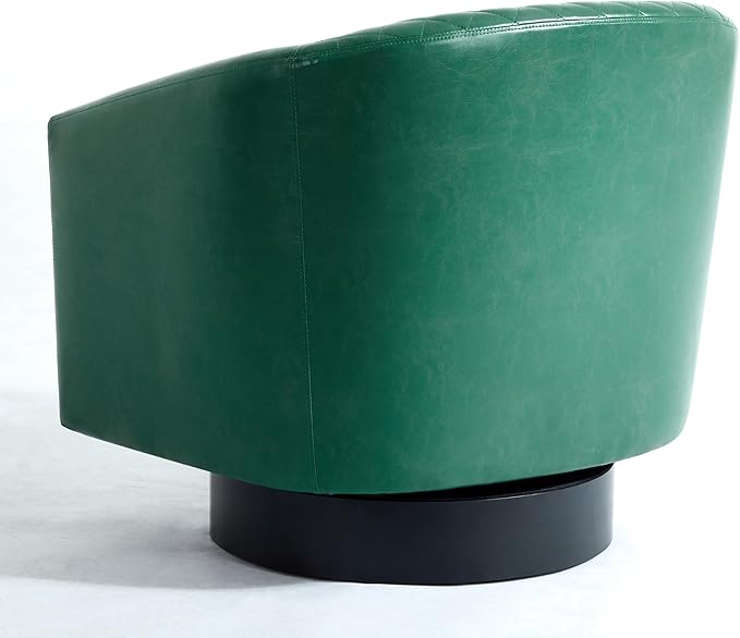 Pia Ricco Faux Leather Swivel Barrel Accent Chairs, 360° Swivel Round Single Sofa Chair, Comfy Upholstered Club Armchair with Nailhead Trim for Living Room/Reading Room/Bedroom, Green