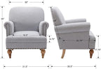 Linen Accent Chairs Set of 2 Mid-Century Modern Living Room Armchair with Nailhead Trim & Wood Legs Comfy Upholstered Single Sofa Chair for Lounge/Bedroom/Reception, Grey