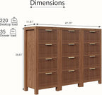 Modern 12-Drawer Solid Wood Dresser with Fluted Front & Gold Handles, Multifunctional Tall Storage Chest, for Hallway, Entryway, Walnut X3