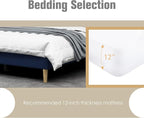 AGARTT Upholstered Platform Bed Frame Twin Size with Headboard and Footboard/Wooden Slats Support/No Box Spring Needed/Easy Assembly,Blue Velvet