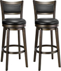 PrimeZone Swivel Bar Stools Set of 2, 32 Inch Tall Bar Height Barstools, Black Faux Leather Bar Stool with High Backrest & Solid Wood Legs & Wrap-Around Footrest, Counter Stools for Pub
