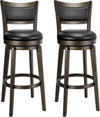 PrimeZone Swivel Bar Stools Set of 2, 32 Inch Tall Bar Height Barstools, Black Faux Leather Bar Stool with High Backrest & Solid Wood Legs & Wrap-Around Footrest, Counter Stools for Pub