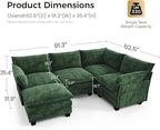 KKL Modular Sectional Sofa, J-Shaped 5 Seater Convertible L-Shaped Cloud Couch with Ottoman, Chenille Modern Sectional Couches for Living Room, Apartment Green