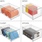 mDesign Plastic Stackable Bathroom Storage with Pull Out Bin Organizer Drawer for Cabinet, Vanity, Shelf, Cupboard, Cabinet, or Closet Organization - Lumiere Collection - 2 Pack - Clear