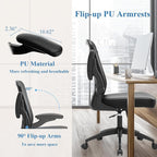 Ergonomic Office Chair 400lbs PU Leather Mesh Desk Chair with Lumbar Support, Flip-Up Arms, Swivel Wheels, Adjustable Height, Rolling Executive Computer Task Chair for Home Office,Black