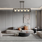 Farmhouse Dining Room Light Fixture Kitchen Island Pendant Lighting Rectangle Black Dining Room Lighting Fixture Modern Pendant Contemporary Chandeliers with Glass Shade Adjustable