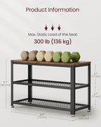 VASAGLE 3-Tier Shoe Rack, Shelf Storage Bench with Metal Mesh Shelves and Seat, Free Standing Shoe Organizer for Entryway, 11.8 x 28.7 x 17.7 Inches, Rustic Brown and Black ULBS73X