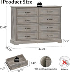 Farmhouse 8 Drawers Dresser for Bedroom, 48" Wide Modern Chest of Drawers with Deep Drawers & Bar Handles, Rustic Wood Dresser TV Stand, Wooden Closet Storage Organizer for Living Room, Hallway, Grey