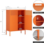 Orange 3 Tier Metal Storage Cabinet with Legs, 2 Door Metal Locker Style Accent Storage Cabinet with 2 Adjustable Shelves for Home, Office, Entryway and Hallway