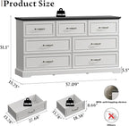 Farmhouse 7 Drawers Dresser for Bedroom, 57" Wide Modern Chest of Drawers with Deep Drawers & Bar Handles, Rustic Wood Dresser TV Stand, Wooden Closet Storage Organizer for Living Room, Hallway, White