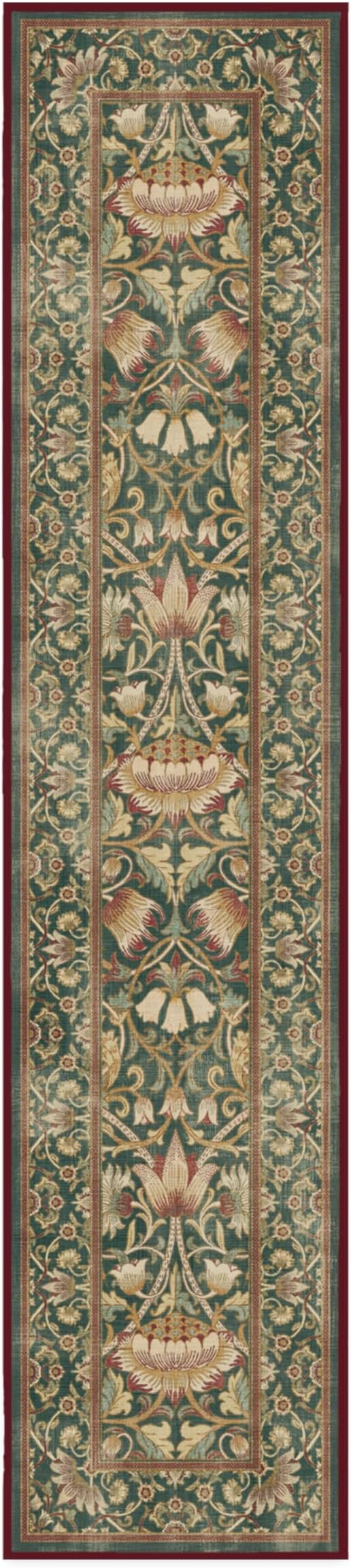 RUGGABLE x Morris & Co Machine Washable Christmas Runner Rug–Lodden Soft Evergreen & Gold 2.5x12, Stain-Resistant, Non-Slip–Washable Rug for Hallway, Entryway, Living Room & Kitchen–with Standard Pad