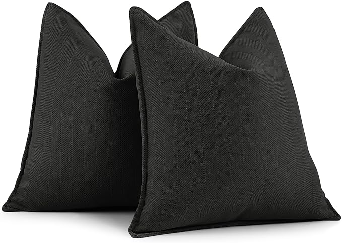 ZWJD Black Pillow Covers 18x18 Set of 2 Chenille Throw Pillow Covers with Elegant Design Soft and Luxurious Decorative Throw Pillows for Couch, Bed, and Home Decor
