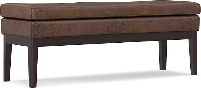 SIMPLIHOME Carlson 45-inch Wide Vegan Faux Leather Ottoman Bench in Distressed Black with Solid Wood Frame for Living Room, Entryway, or Bedroom