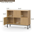 Vabches Fluted Short Bookcase, 6 Cube Storage Organizer with Doors, Modern 2-Tier Open Bookshelf for Home and Office, Wood Floor Standing Display Cabinet Rack, Natural