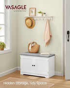 VASAGLE Shoe Storage Bench with Cushion, 3-Tier Entryway Bench with Padded Seat, Doors, Adjustable Shelves, 14 x 31.9 x 20.7 Inches, for Hallway, Bedroom, Cloud White and Dove Gray ULSB034W01