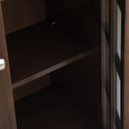 SIMPLIHOME Acadian Storage Cabinet - 39 inch Wide Solid Wood 4-Shelf Display Cabinet in Natural Aged Brown, Transitional Cupboard for Living Room or Dining Room with Glass Doors and Adjustable Shelves