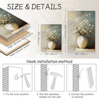 HLXRAE Framed White Floral Wall Art, Rustic Farmhouse Bathroom Wall Decor, Soft Neutral Wildflower Still Life Canvas Print, Minimalist Botanical Aesthetic Picture for Bedroom Laundry 16x24 Inch
