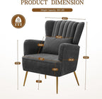Living Room Chairs Chenille Accent Armchair with Lumbar Pillow&Gold Leg, 8.5" Thick Cushion, Mid Century Modern High Wingback Bedroom Chairs Upholstered Comfy Sofa Arm Chair, Grey