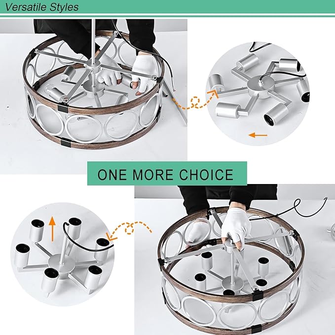 Silver Farmhouse Chandelier Light Fixture, 4-Light Kitchen Lighting Fixture Ceiling Mount, Rustic Round Ceiling Hanging Kitchen Island Lighting for Dining Room Bedroomxture