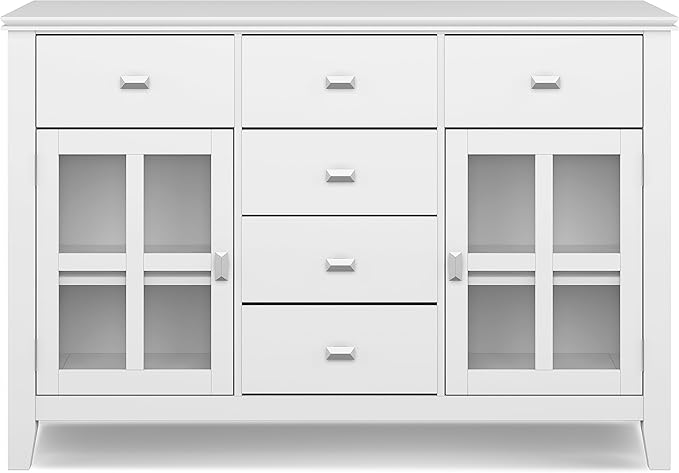 SIMPLIHOME Artisan Buffet - 54 inch Wide Solid Wood 3-Door Sideboard Buffet in White, Contemporary Storage Cabinet for Dining Room or Kitchen with Adjustable Shelves and Bronze Hardware