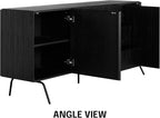 NTC Veil Large Sideboard with 2 Doors and 3 Drawers, Buffet Cabinet with Vertical Groove Design and Metal Legs, Storage Cabinet for Living Room, and Entryway, Effortless Assembly - Burnt Black