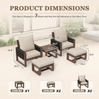 5 Piece Patio Bistro Chair Set with Ottoman, Wooden Outdoor Patio Furniture Set, Patio Wicker Chairs with Coffee Tables for Balcony Deck Backyard
