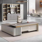 86IN Executive Office Desk - Large Office Desk L Shaped Computer Desk with 2 Drawers & Grille Design | Thickened Countertop & Large Capacity Side Cabinet Storage & Metal Cabinet Handle