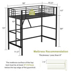VECELO Metal Loft Bed Twin Size, Heavy Duty Bedframe with Removable Ladder and Safety Guardrail, Space-Saving, Noise Free, No Box Spring Needed, Matte Black