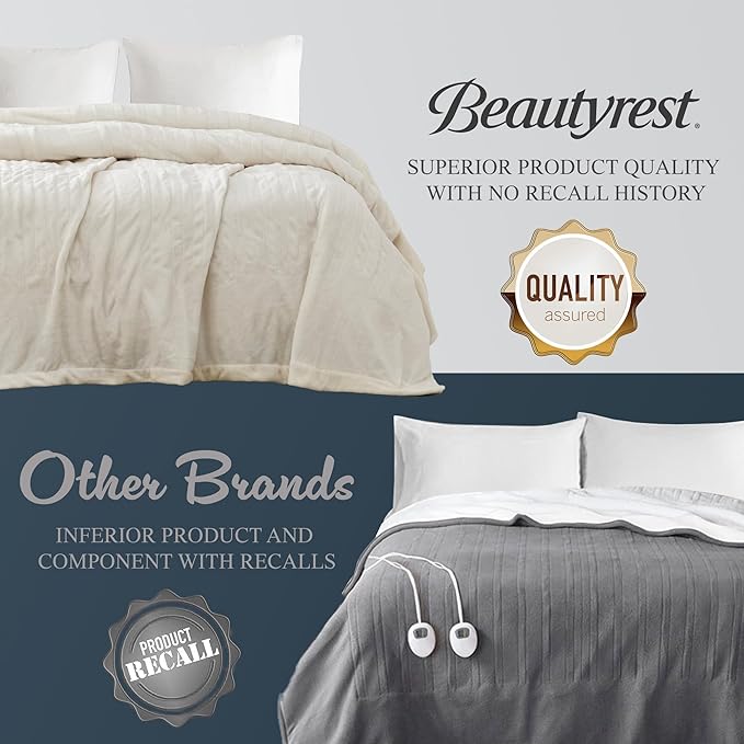 Beautyrest Heated Electric Blanket for Cold Weather, Fast Heating Heated Blanket, Auto Shut Off, Virtually Zero EMF, Multi Heat Setting, UL Certified, Ivory Twin (84 inx62 in)