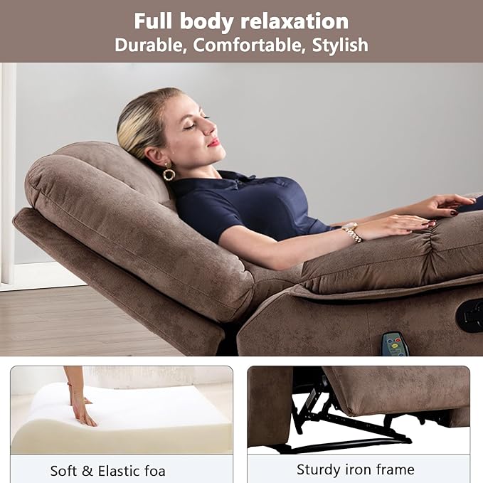 ANJHOME Massage Recliner Chairs with Heat and Vibration,Overstuffed Manual Rocking Reclining Chair for Living Room Bedroom (Camel)
