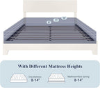 Allewie Full Size Bed Frame with Adjustable Headboard, Faux Leather Platform Bed with Wood Slats, Heavy Duty Mattress Foundation, No Box Spring Needed, Noise-Free, Easy Assembly, White