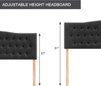 Tufted Upholstered Headboard Twin Size, Sturdy and Durable Solid Wood Twin XL headboard, Fabric Headboard Adjustable Height from 37” to 51”, Modern Button Diamond Design Head Board, Black