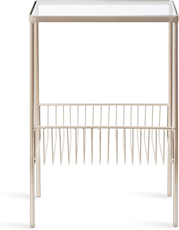 Kate and Laurel Trubey Modern Side Table, 15.75 x 8 x 24.6, Silver, Contemporary End Table with Glass Top
