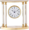 Howard Miller New Orleans Tabletop Clock – Elegant Brass Accent Clock with Palladium Plated Fluted Columns Quartz Movement Traditional Design for Office Mantel & Home Decor