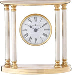 Howard Miller New Orleans Tabletop Clock – Elegant Brass Accent Clock with Palladium Plated Fluted Columns Quartz Movement Traditional Design for Office Mantel & Home Decor